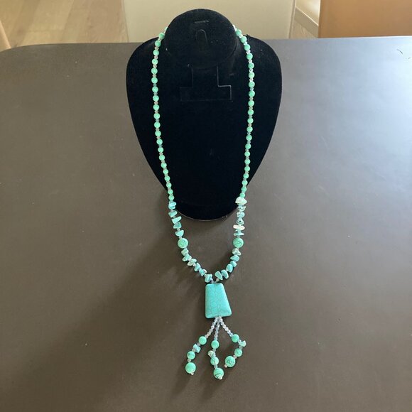 Turquoise Double Strand Chunky Necklace 66 Grams Pendant Dangle 18 Inches Hawaii - Picture 2 of 11